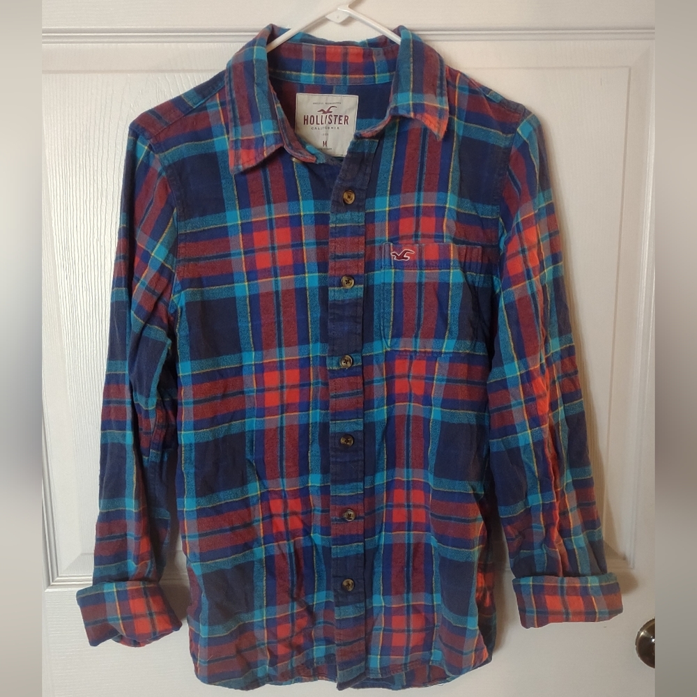 🍁Hollister long sleeve flannel button up/down shirt. Women's size Medium. Plaid